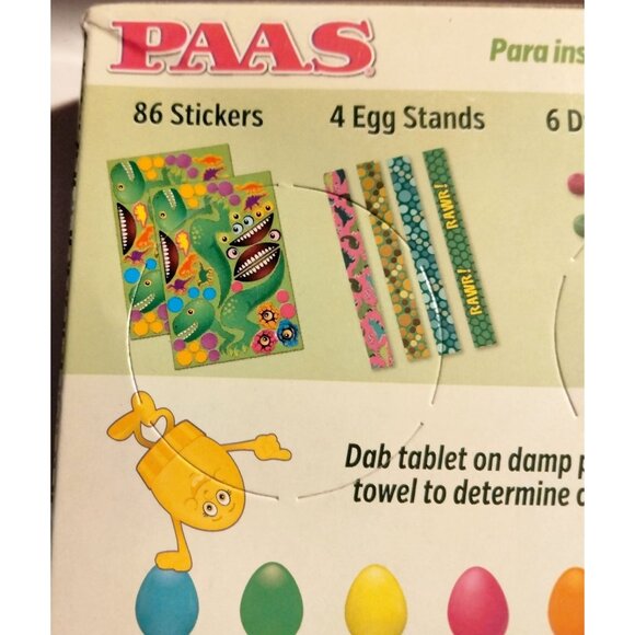 Paas Dino Egg Decorating Kit Dye 86 Stickers Stand Dipper Drying Tray Dinosaur - Picture 2 of 6